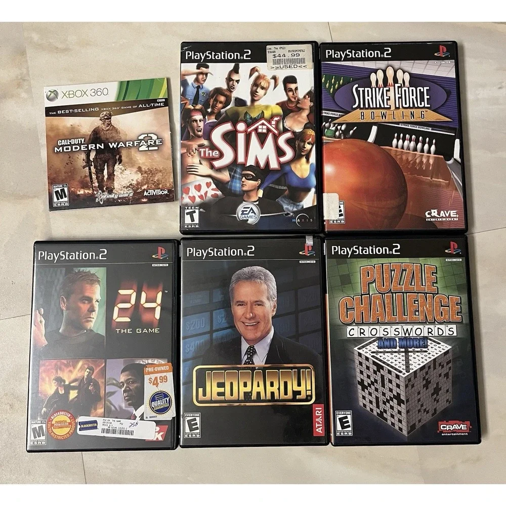 PS2 Game Lot Sims, 24, Jeopardy, Crossword, Strike Force, Call of Duty 2